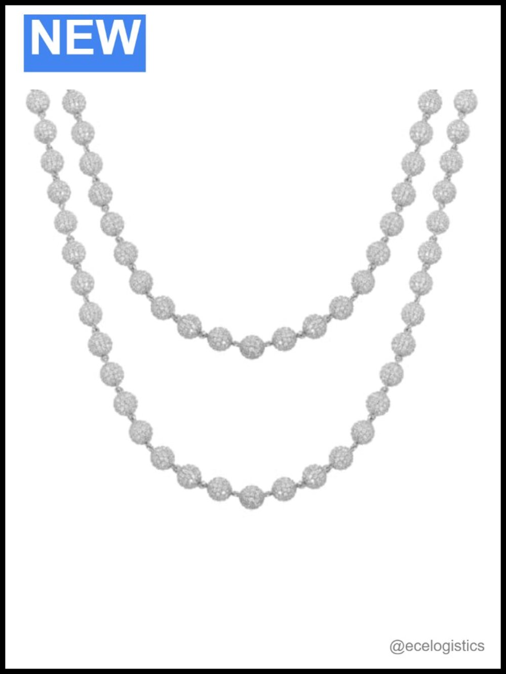 14K Gold Plated 8mm Round Beaded Chain Necklace 5A Zircon Hip Hop Jewelry
